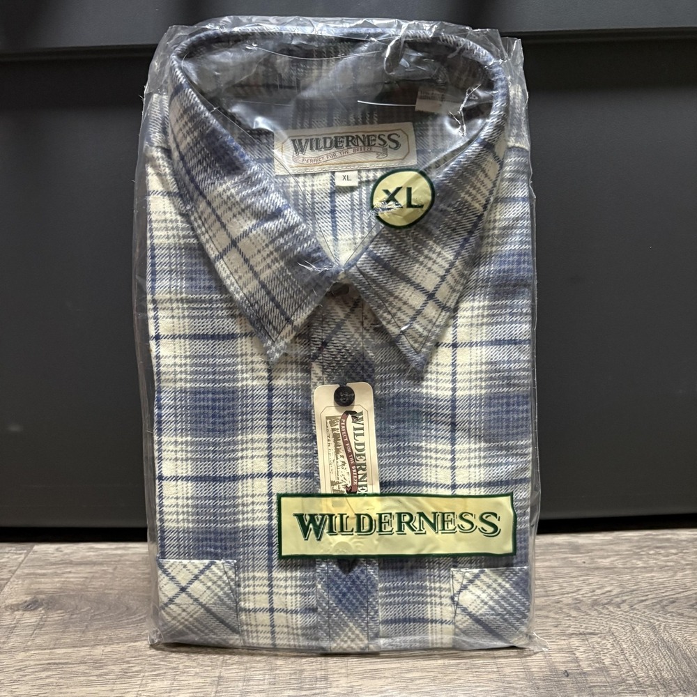 Wilderness Shirt Mens XL Blue Plaid Flannel Button Front Long Sleeve Casual